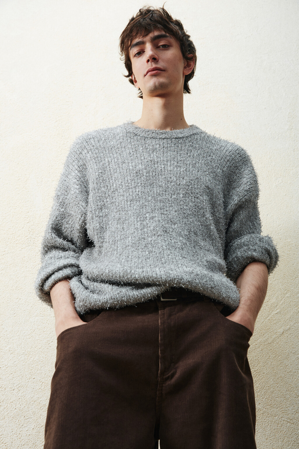 Джемпер вязаный пушистый - цвет серый - 1